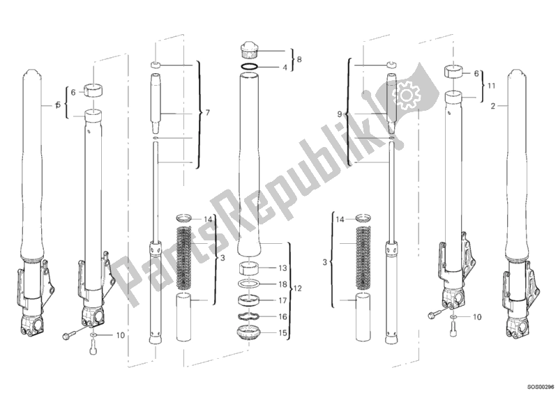 All parts for the Front Fork of the Ducati Multistrada 620 USA 2006